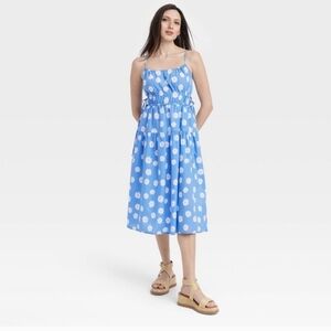 Universal Thread Womens Light Blue Floral Cinch Waist Midi Sundress Size XS